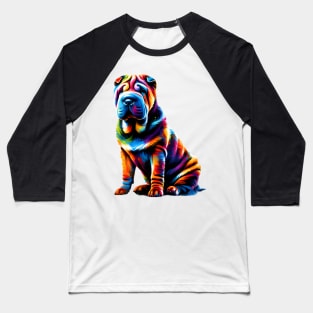 Vibrant Abstract Chinese Shar-Pei Artistic Portrait Baseball T-Shirt